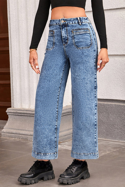 Patch Pocket Straight Leg Loose Fit Jeans